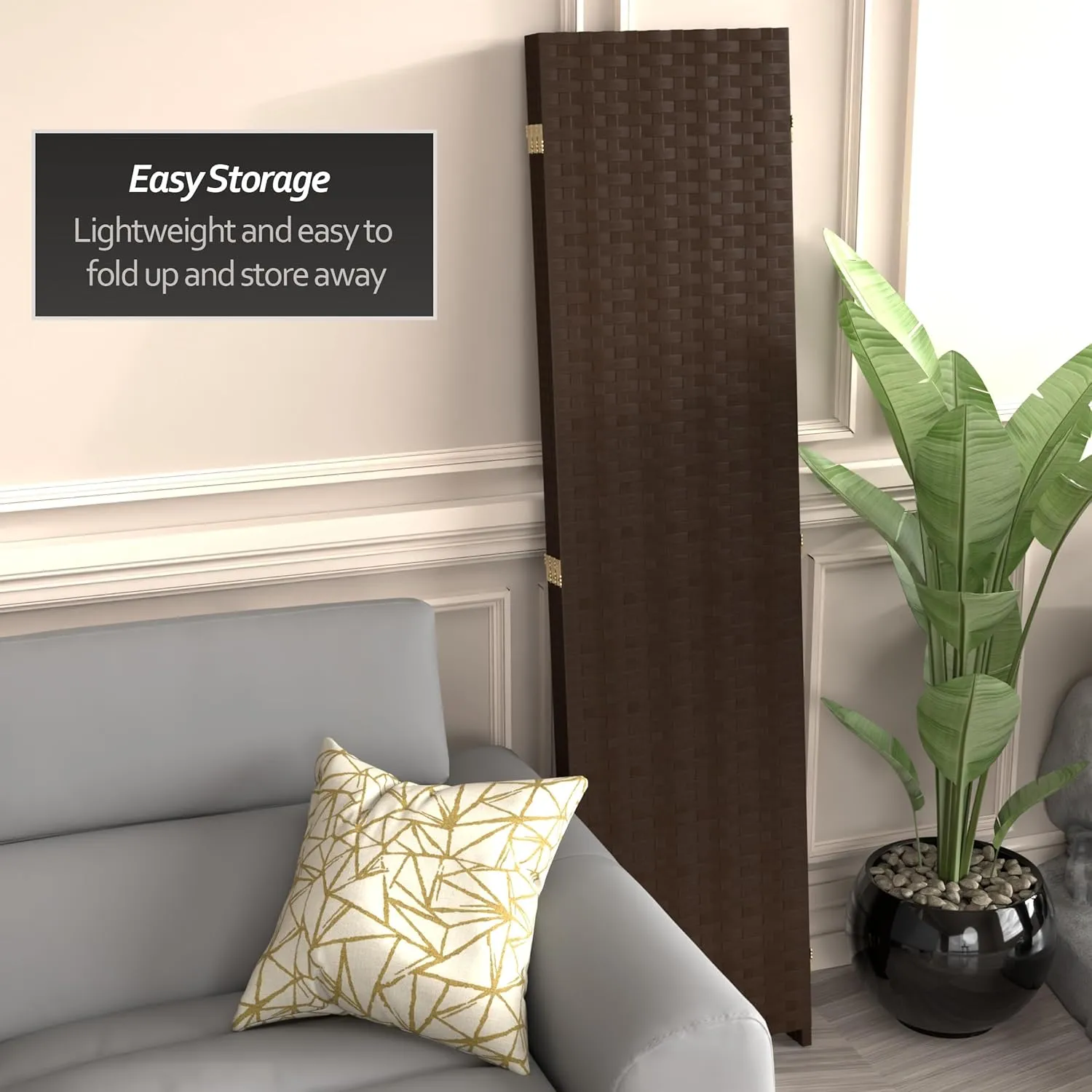 Red Lantern 6 ft. Tall Woven Fiber 3 Panel-Dark Mocha Room Divider