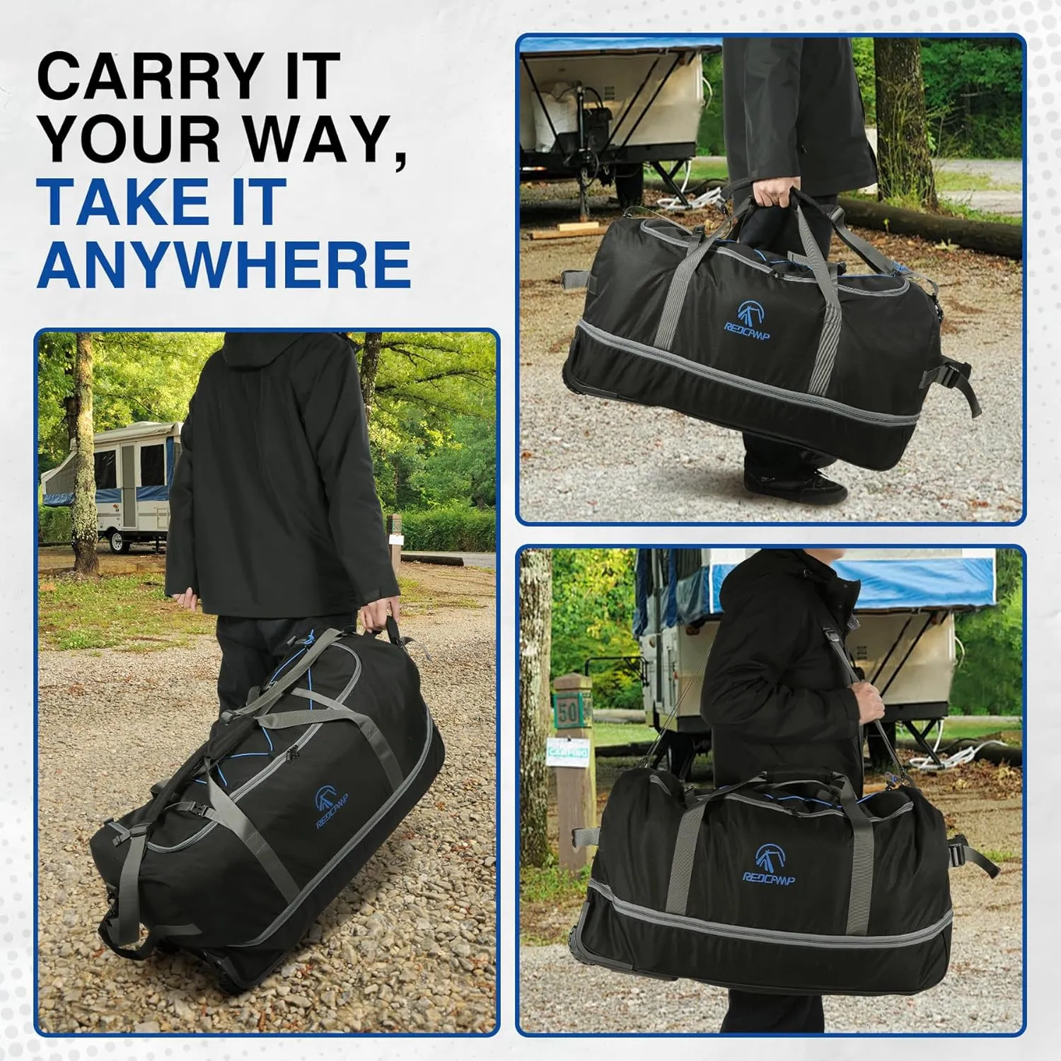 REDCAMP 85L/120L/140L Foldable Duffle Bag with Wheels, Large Travel Duffel Bag