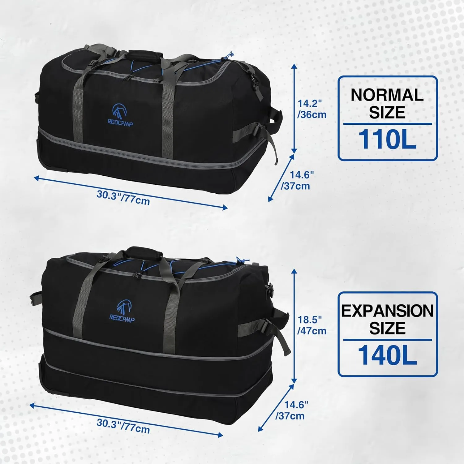REDCAMP 85L/120L/140L Foldable Duffle Bag with Wheels, Large Travel Duffel Bag