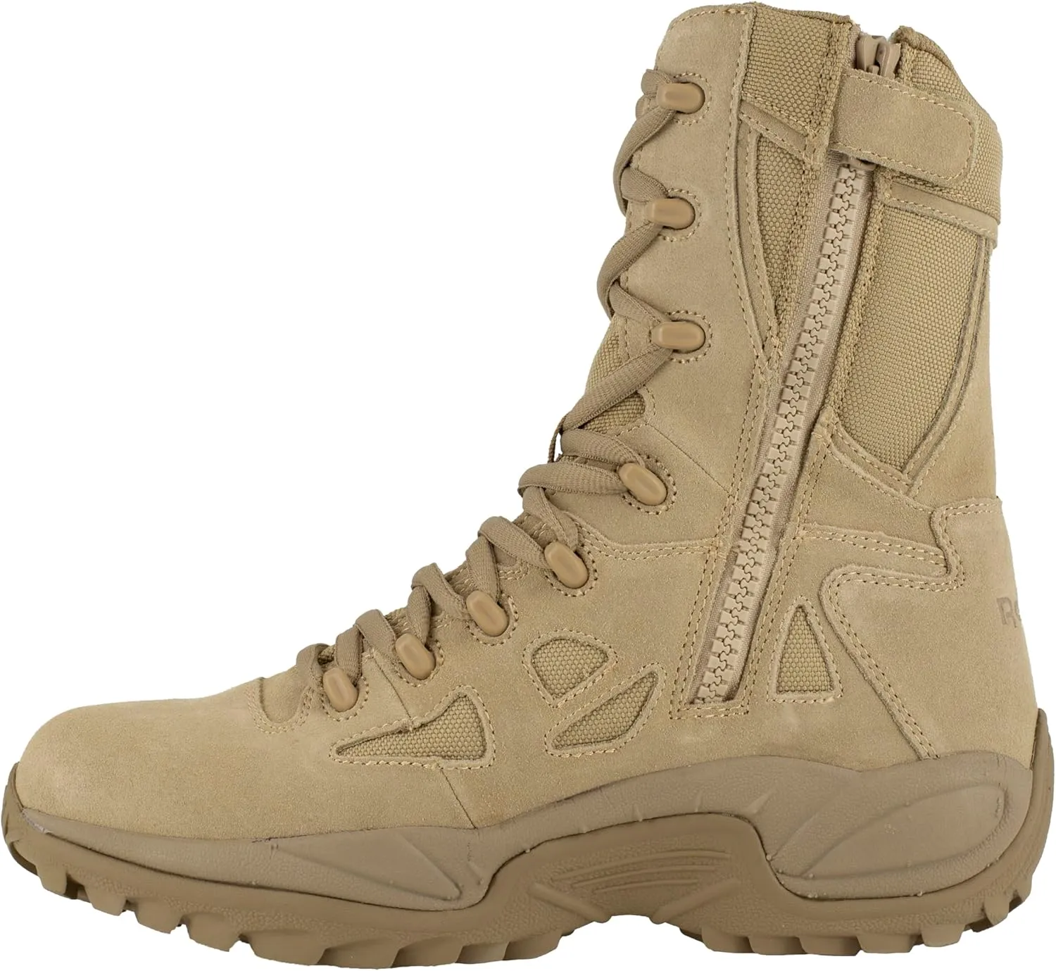 Reebok Work Men's Rb8895 Rapid Response Rb Soft Toe 8" Stealth Tactical Boot with Side Zipper Desert Tan Military