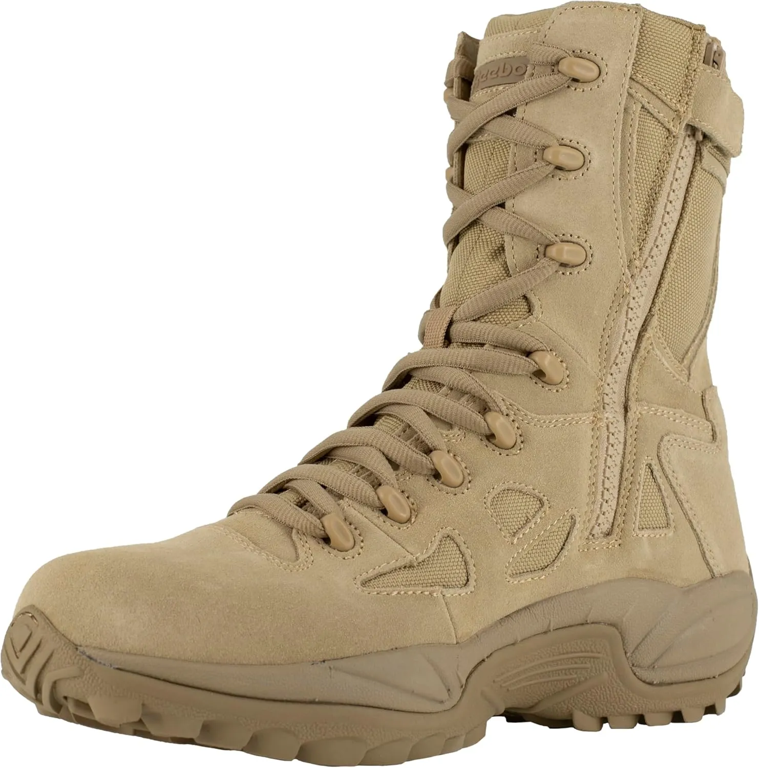 Reebok Work Men's Rb8895 Rapid Response Rb Soft Toe 8" Stealth Tactical Boot with Side Zipper Desert Tan Military