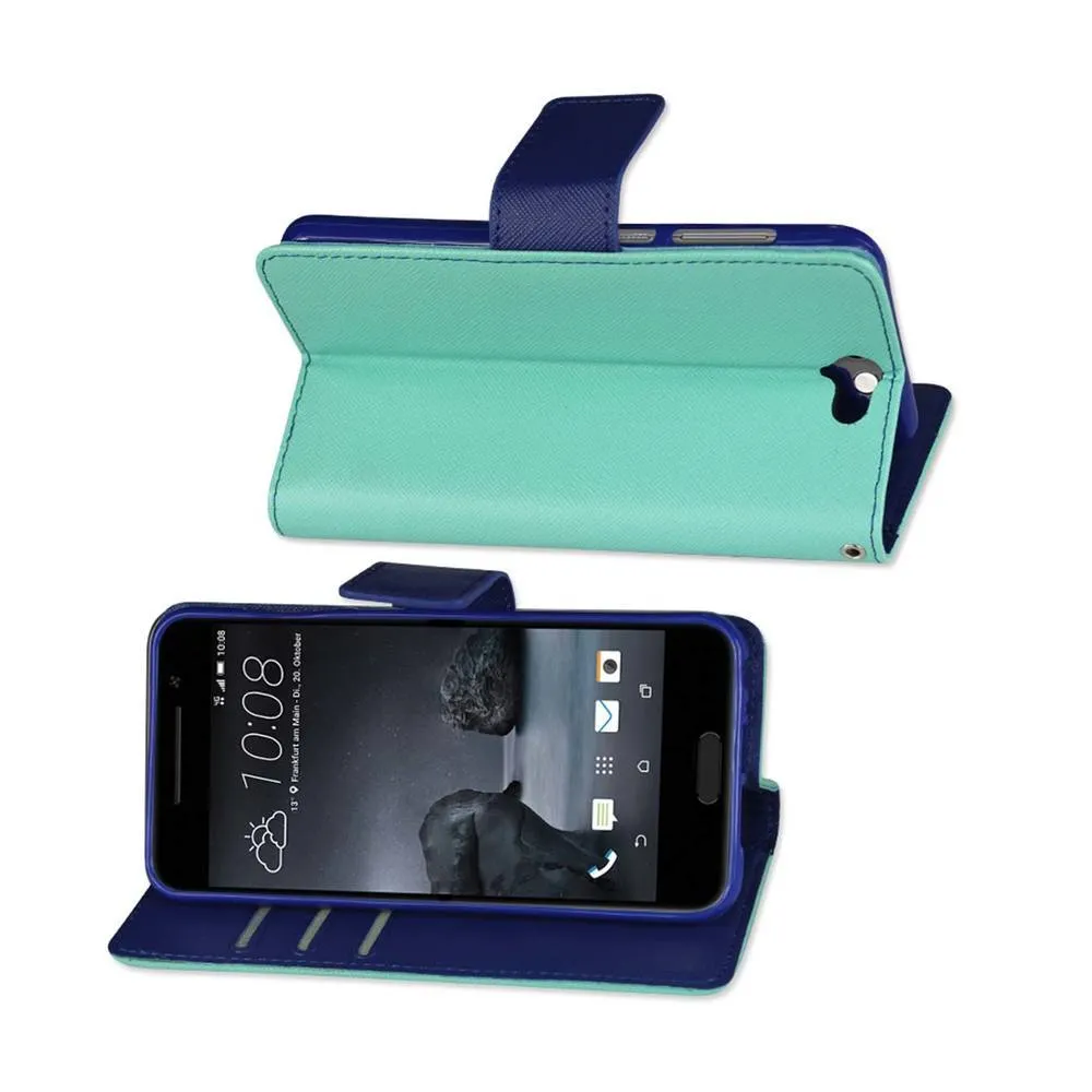 Reiko Wallet Case 3 In 1 For HTC One A9 Green With Interior Leather-Like Material And Polymer Cover