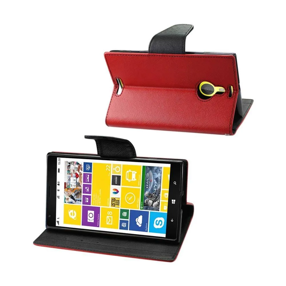 Reiko Wallet Case 3 In 1 For Nokia Lumia 1520 Red With Black Interior Leather-Like Material And Polymer Cover