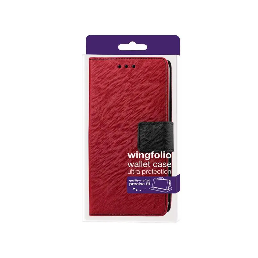 Reiko Wallet Case 3 In 1 For Nokia Lumia 1520 Red With Black Interior Leather-Like Material And Polymer Cover