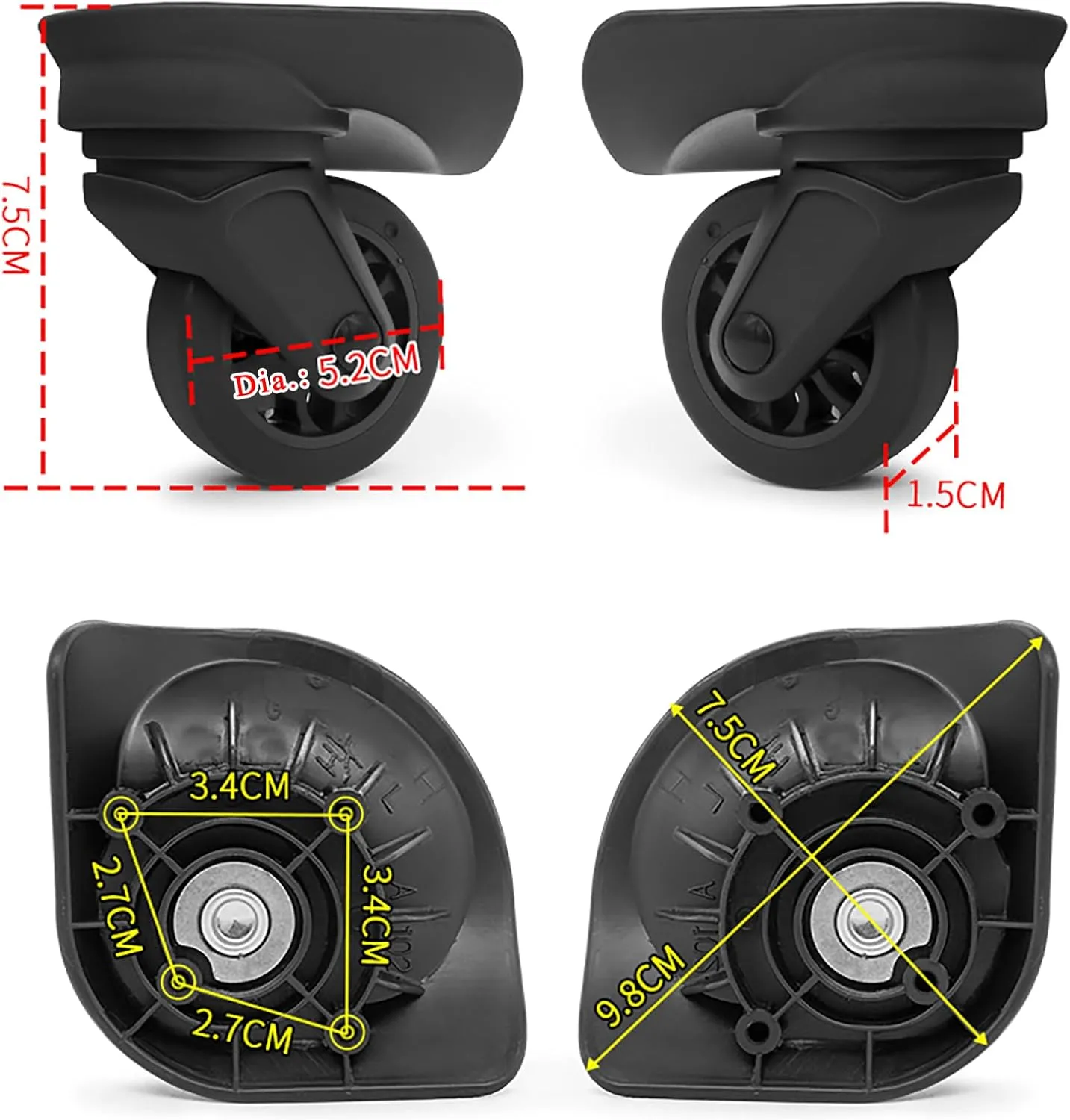 Replacement Luggage Wheels for Suitcases Repair, Set of 4, Luggage Spinner Wheel Replacement Repair Casters for Travel Customs Trolley Bag