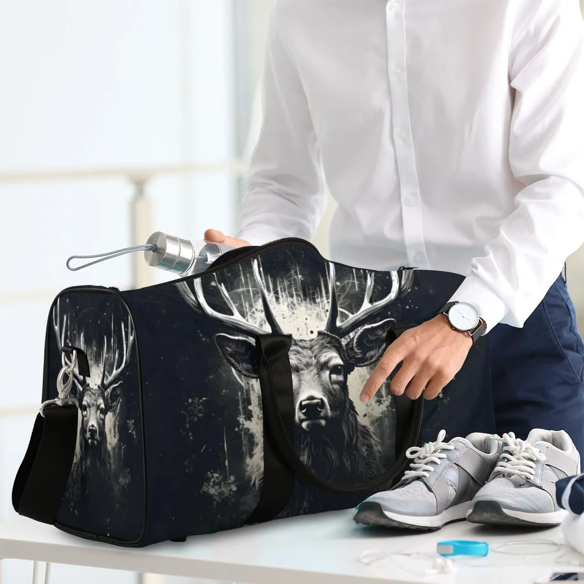 Retro Elk Travel Duffle Bag for Women Men Gym Duffel Foldable Bag Waterproof Weekender Nature Forest Duffle Tote