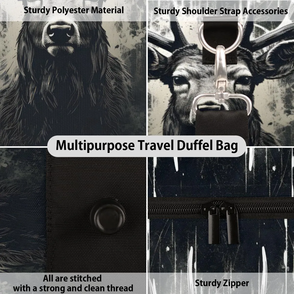 Retro Elk Travel Duffle Bag for Women Men Gym Duffel Foldable Bag Waterproof Weekender Nature Forest Duffle Tote