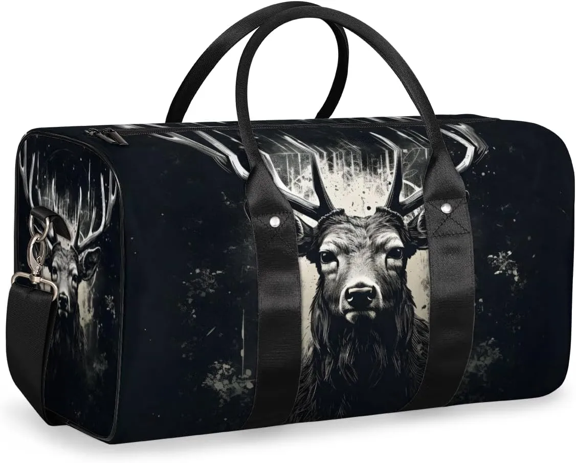 Retro Elk Travel Duffle Bag for Women Men Gym Duffel Foldable Bag Waterproof Weekender Nature Forest Duffle Tote