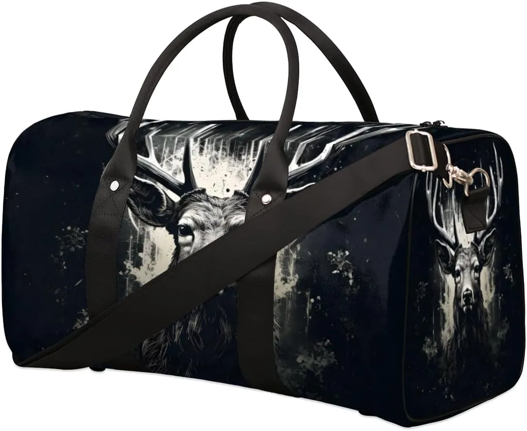 Retro Elk Travel Duffle Bag for Women Men Gym Duffel Foldable Bag Waterproof Weekender Nature Forest Duffle Tote