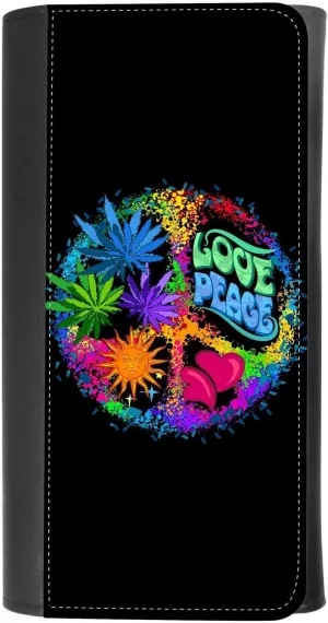 (Retro Rainbow Psychedelic?hippie Peace Sign) women's Patterned Leather Buckle Trifold Wallet Bag Pouch Holster With Credit Card Holder insurance for smartphones
