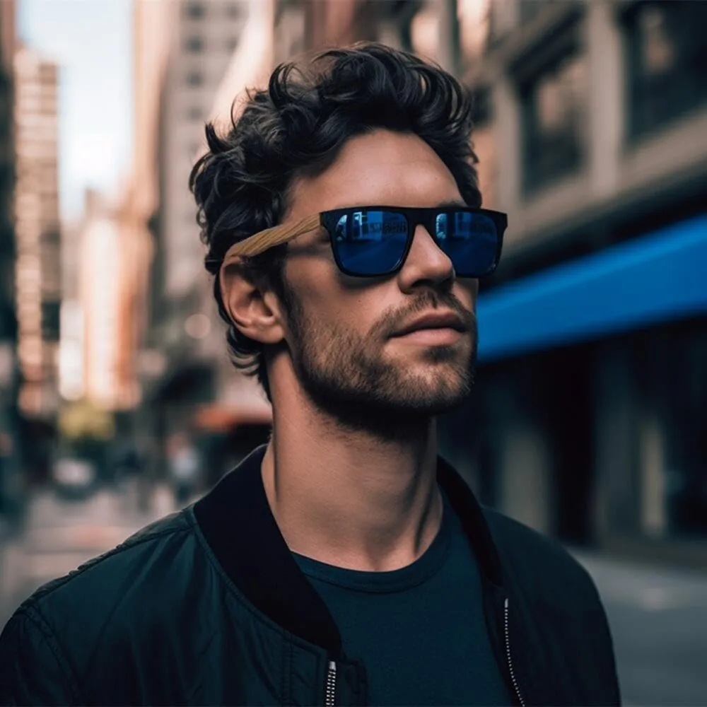 Retro Wood Polarized Sunglasses - Cool Style Matte Finish Frame with Wooden Temple for Men and Women Perfect Gifts