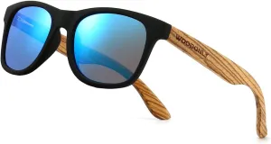 Retro Wood Polarized Sunglasses - Cool Style Matte Finish Frame with Wooden Temple for Men and Women Perfect Gifts