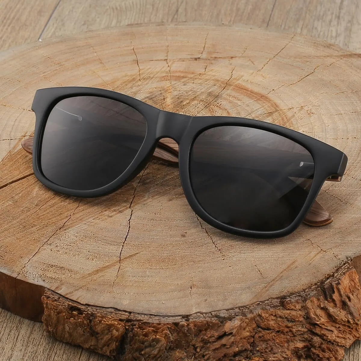 Retro Wood Polarized Sunglasses - Cool Style Matte Finish Frame with Wooden Temple for Men and Women Perfect Gifts