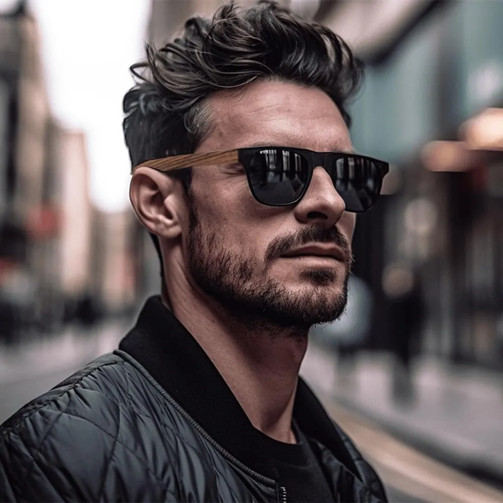 Retro Wood Polarized Sunglasses - Cool Style Matte Finish Frame with Wooden Temple for Men and Women Perfect Gifts