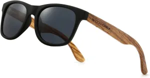 Retro Wood Polarized Sunglasses - Cool Style Matte Finish Frame with Wooden Temple for Men and Women Perfect Gifts