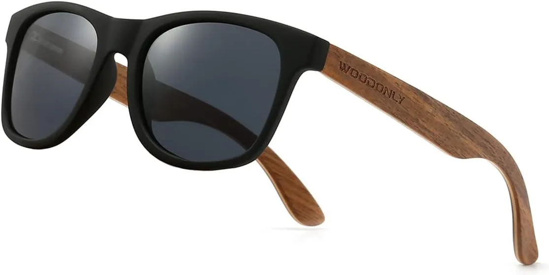 Retro Wood Polarized Sunglasses - Cool Style Matte Finish Frame with Wooden Temple for Men and Women Perfect Gifts