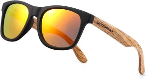 Retro Wood Polarized Sunglasses - Cool Style Matte Finish Frame with Wooden Temple for Men and Women Perfect Gifts