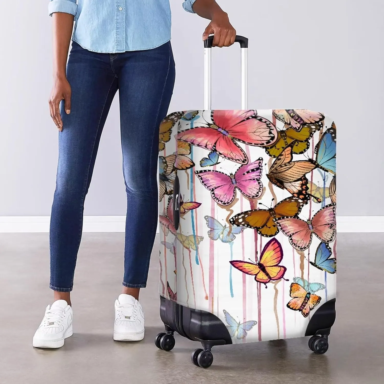 Reuasble Luggage Cover - Waterproof Baggage Covers Dustproof & Scratch-Resistant Protective Coevrs Easy to Carry for Travel Lovers Butterfly
