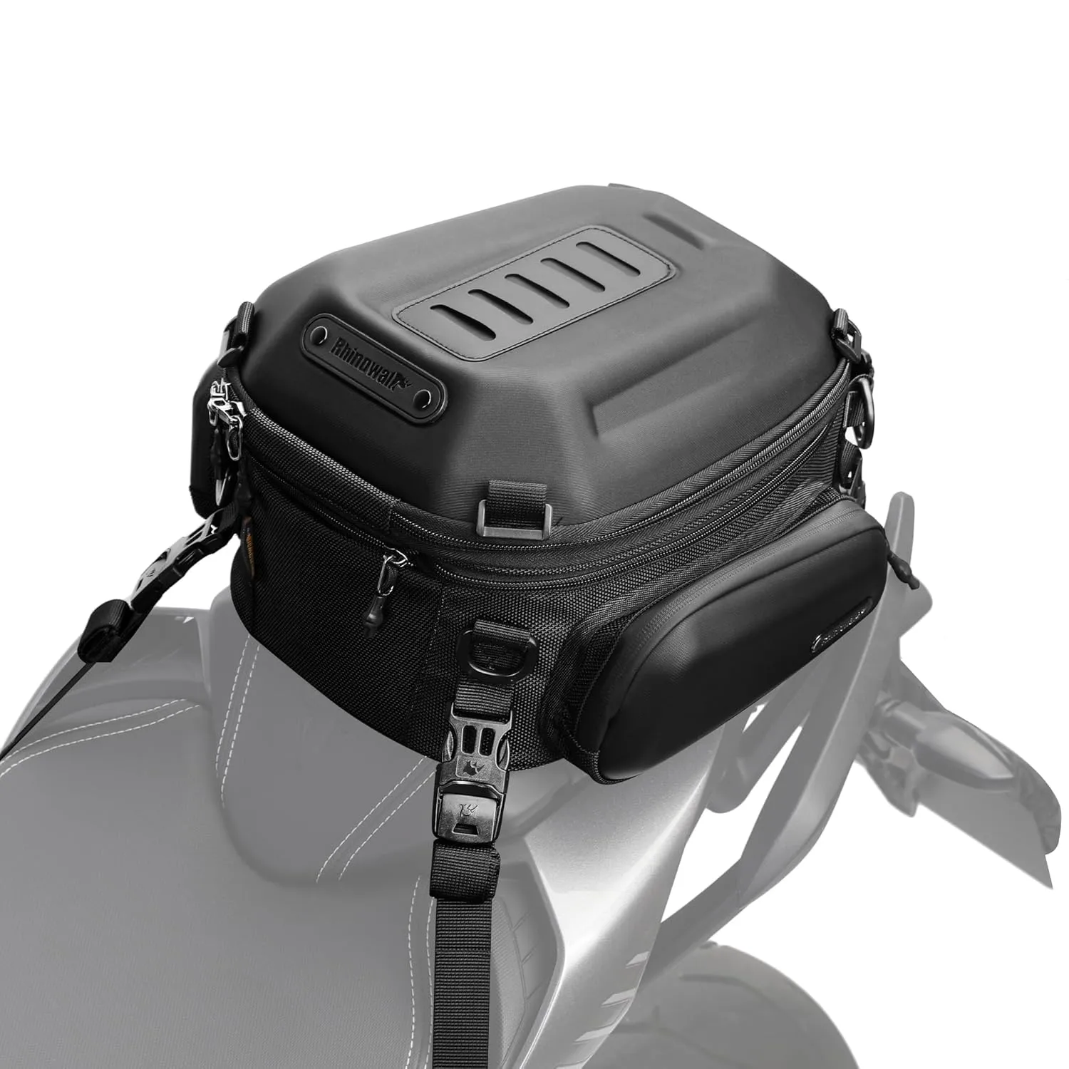 Rhinowalk Motorcycle Tail Bag Expandable Hard Shell Motorcycle Travel Luggage 12L-18L, Waterproof All Weather/Trunk/Rack Bag with Sissy Bar Straps - Matt Black