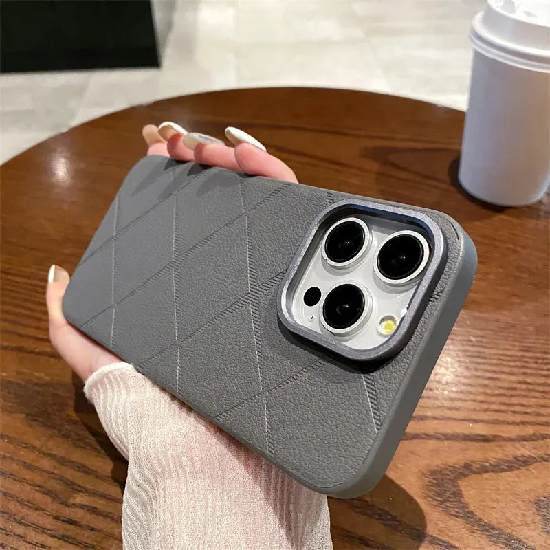Rhombus Leather Metal Camera Protection Case