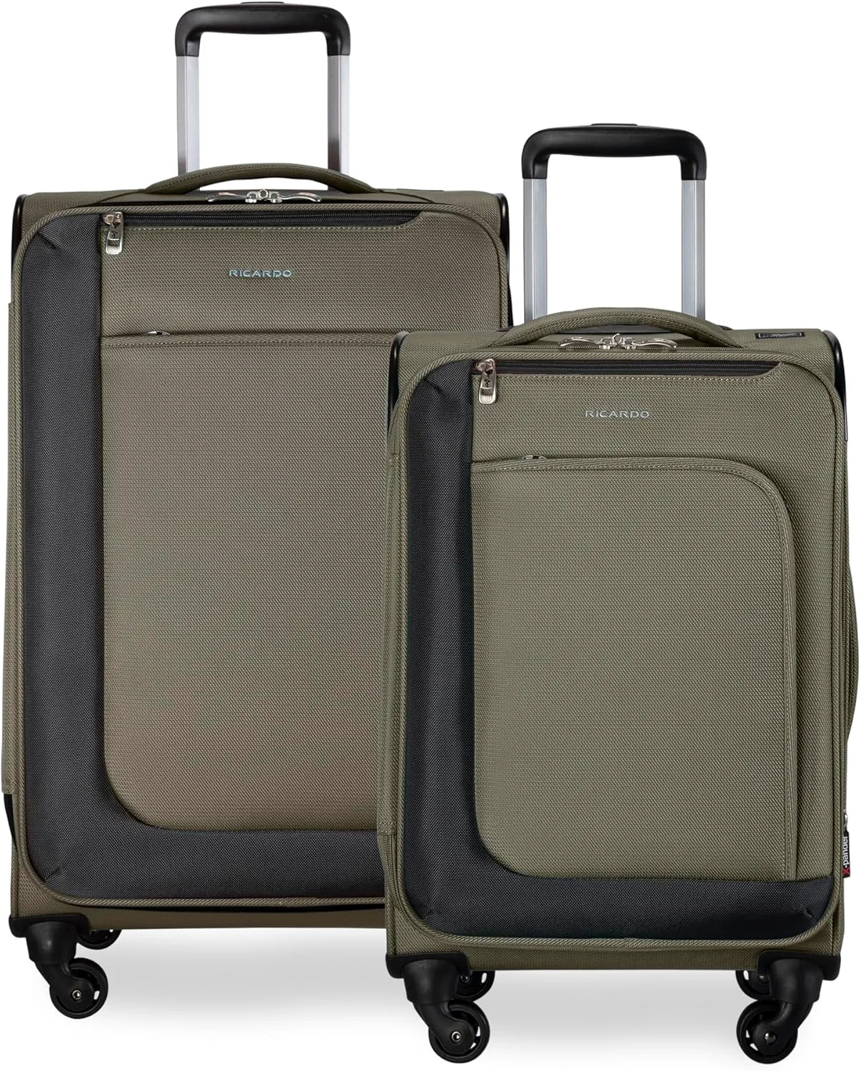 Ricardo Beverly Hills Aspen Springs 2-PC Luggage Set – Lightweight Softside Suitcase Set of 2 with 20” Carry-On & 24” Medium Check-In Spinner, Olive