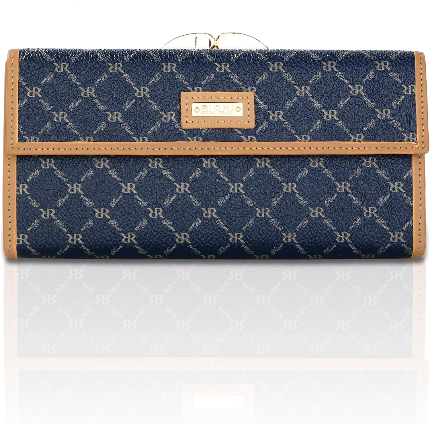 Rioni Womens Continental Clasp Wallet - Signature Navy