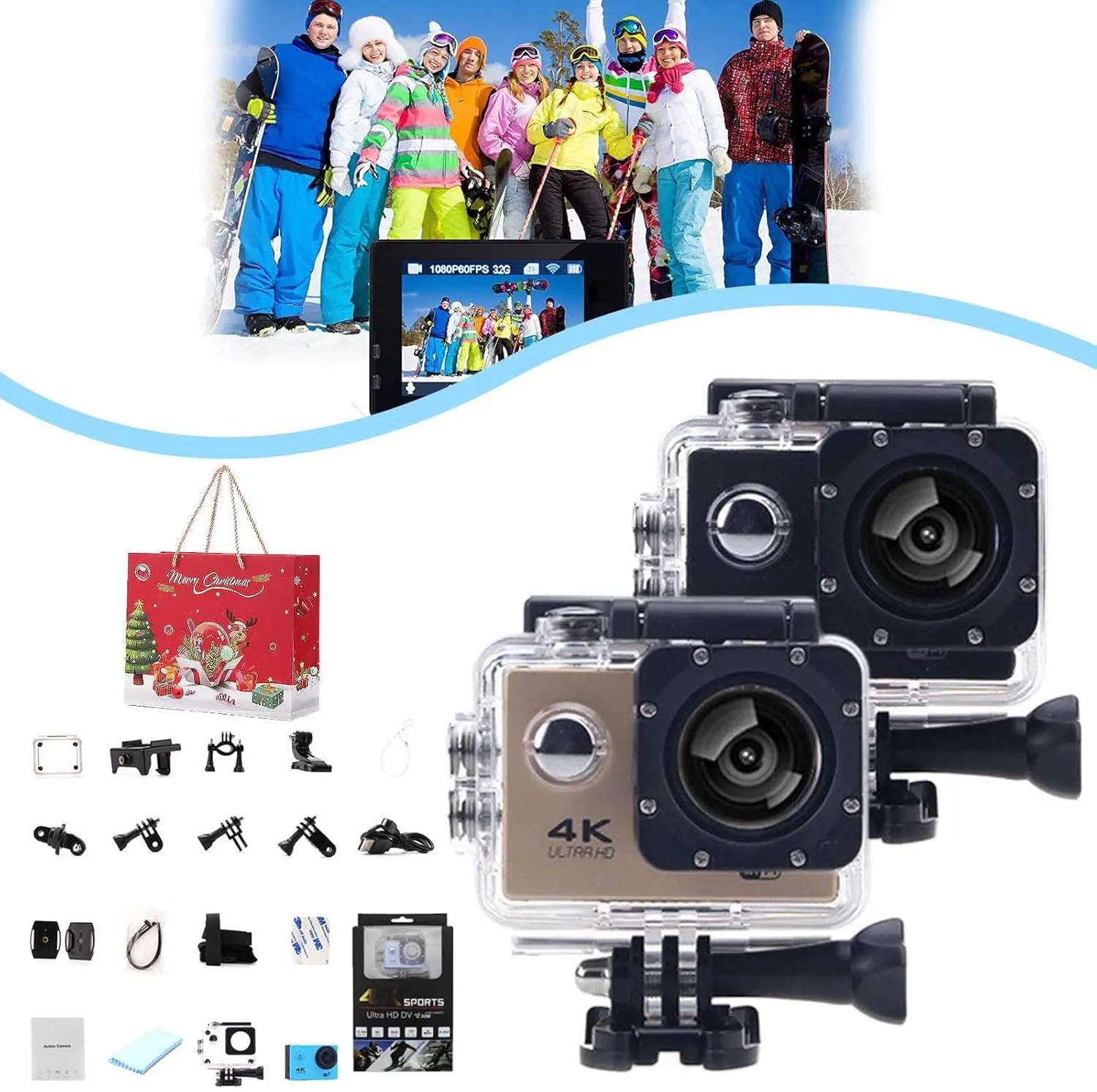 Roamix Vision  4K, Roamix Vision 4k Action Camera, 170 ° Ultra Wide Angle WiFi Camcorder, Outdoor Waterproof Sports Cameras for Photography and Diving Enthusiasts (2Pcs-D)