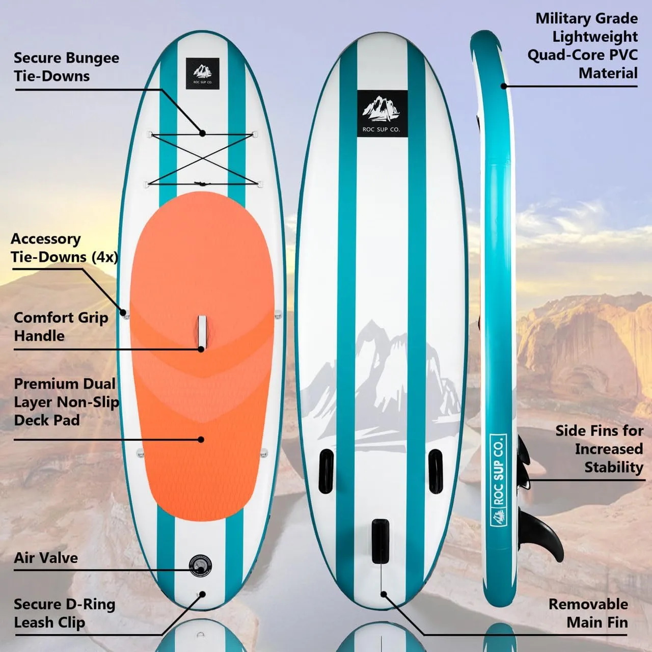 Roc Inflatable Stand Up Paddle Boards with Premium SUP Paddle Board Accessories, Wide Stable Design, Non-Slip Comfort Deck for Youth & Adults
