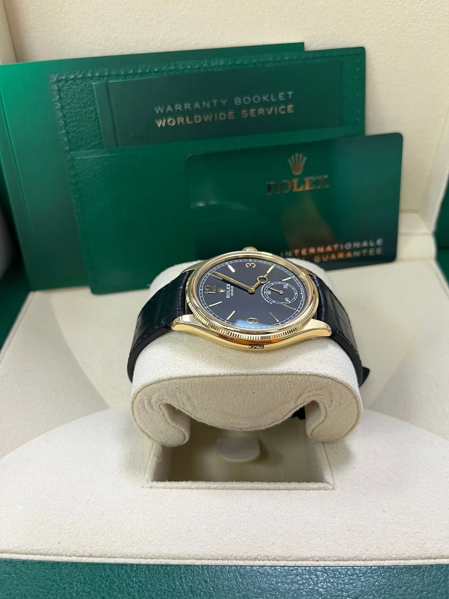 Rolex 1908 39mm Black Dial Leather Strap 52508