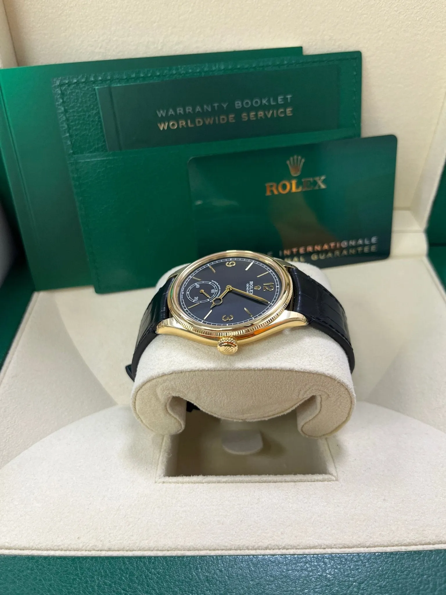 Rolex 1908 39mm Black Dial Leather Strap 52508