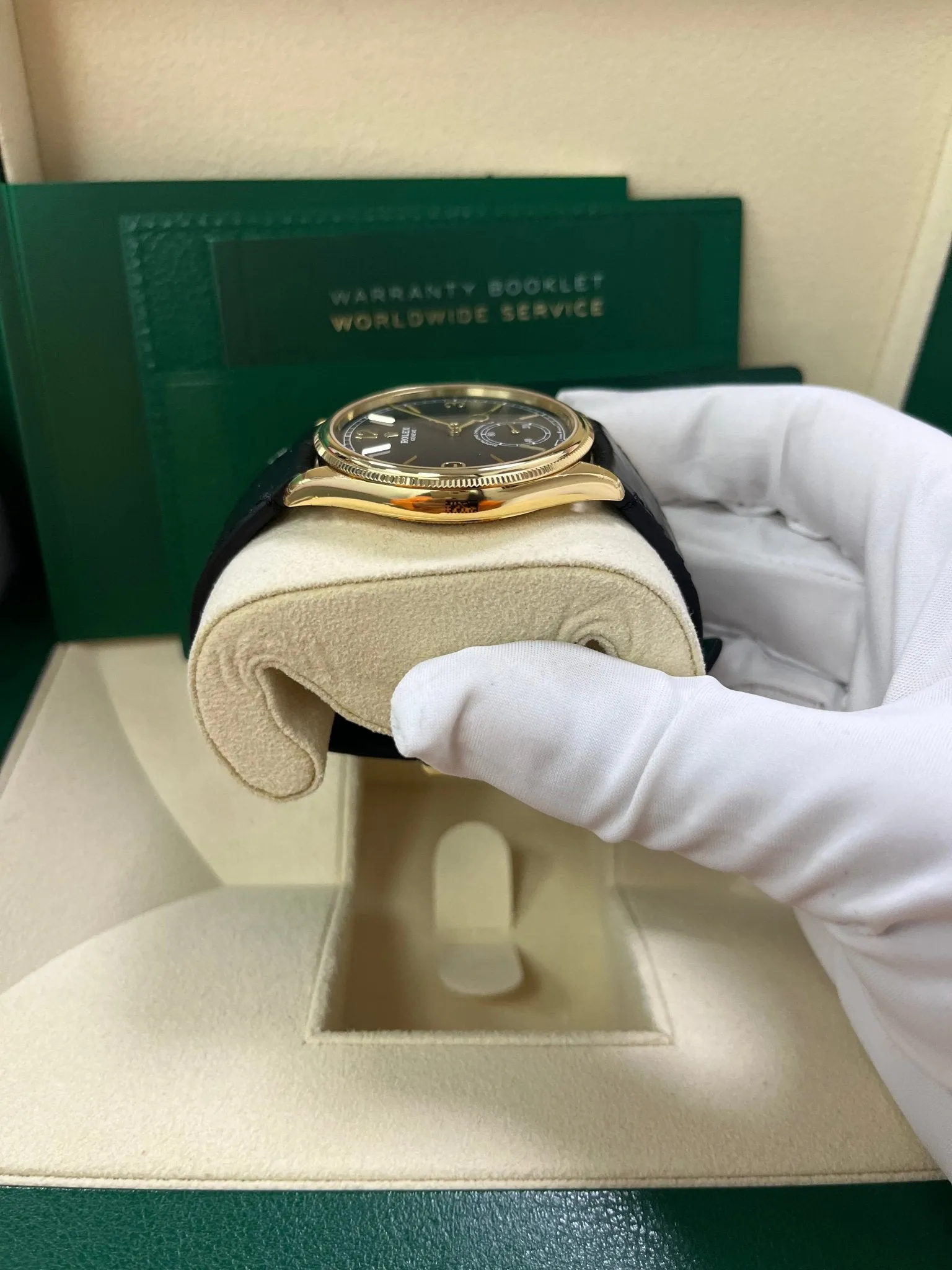 Rolex 1908 39mm Black Dial Leather Strap 52508