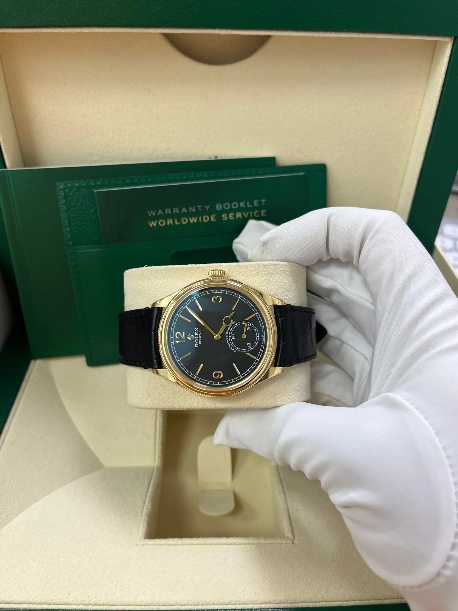 Rolex 1908 39mm Black Dial Leather Strap 52508