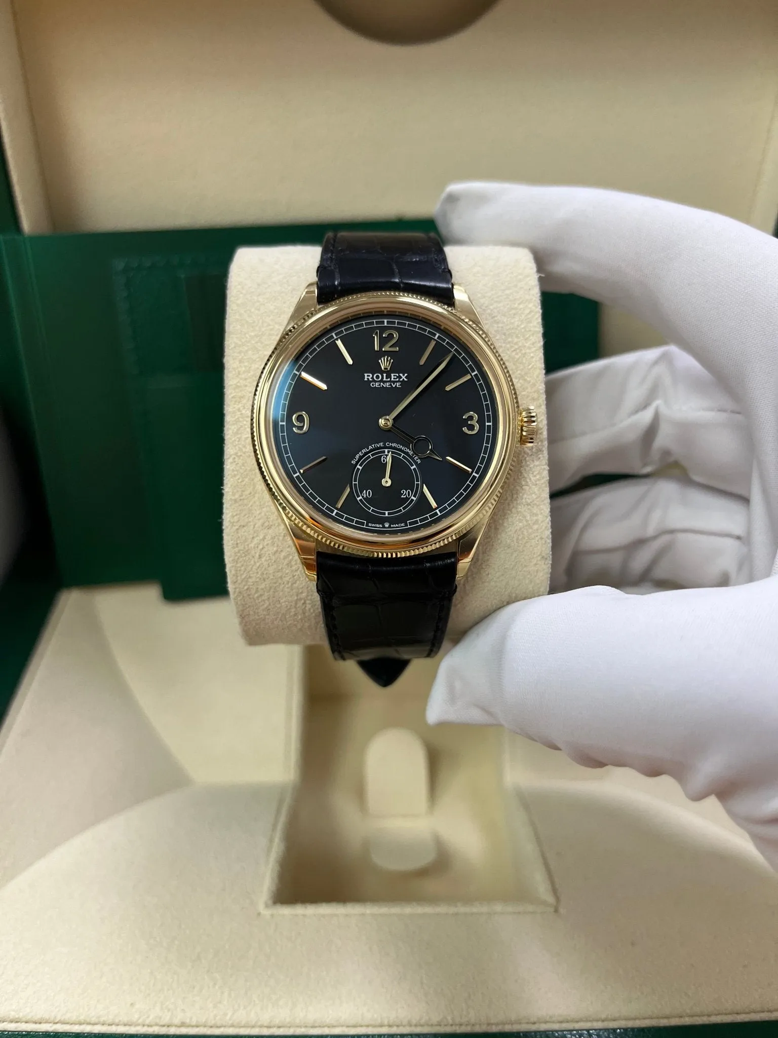Rolex 1908 39mm Black Dial Leather Strap 52508