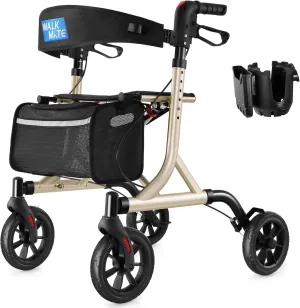 Rollator Walker for Seniors with Cup Holder, Upgraded Thumb Press Button for Height Adjustment, 4 x 8 Wheels Walker with Seat Padded Backrest Folding Lightweight Walking Aid, Gold