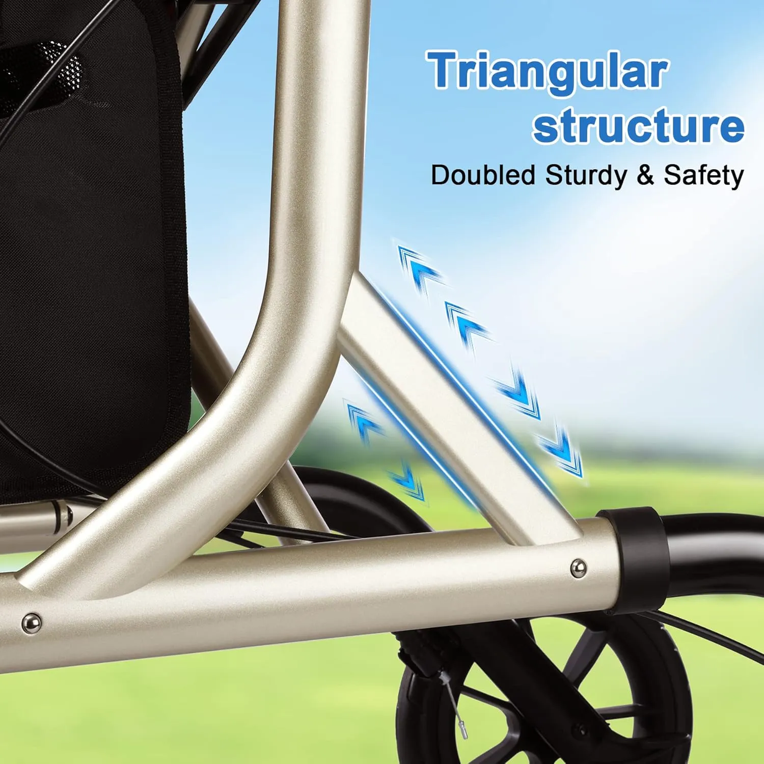 Rollator Walker for Seniors with Cup Holder, Upgraded Thumb Press Button for Height Adjustment, 4 x 8 Wheels Walker with Seat Padded Backrest Folding Lightweight Walking Aid, Gold
