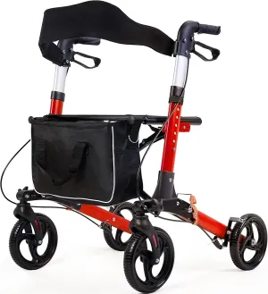 Rollator Walker with Seat, Rollator Walker for Seniors Lightweight Foldable Drive Walkers with Seat & 8'' Wheels, Aluminum Frame (Red)