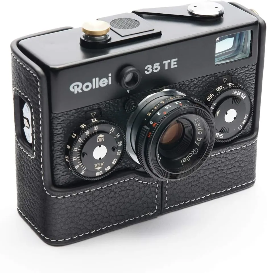 Rollei 35/35S/35T/35TE/35SE Case, BolinUS Handmade Genuine Real Leather Half Camera Case Bag Cover for Rollei 35/35S/35T/35TE/35SE Camera with Hand Strap (Black)