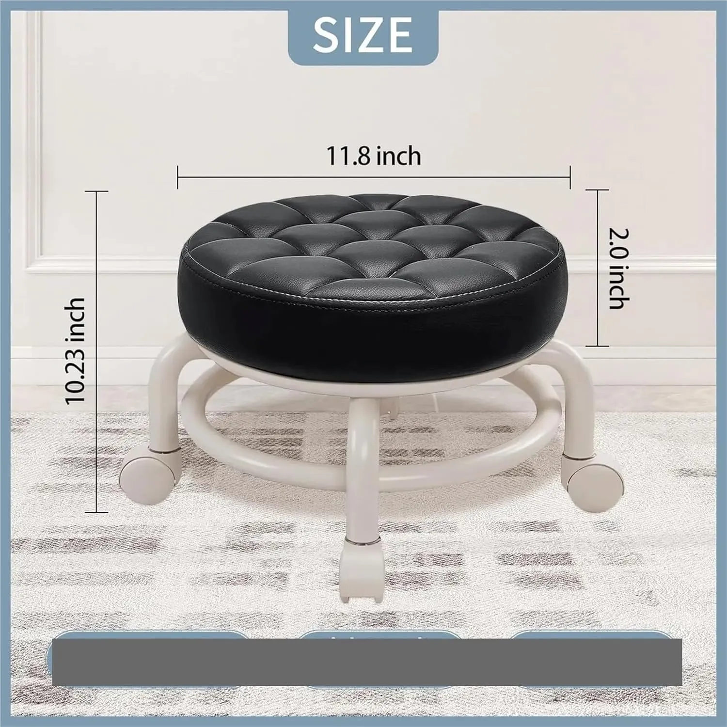 Roller Seats Rotating Low Stool with Wheels PU Leather Low Stool for Home Low Stool Sofa Stool for Nail Salon(Khaki)