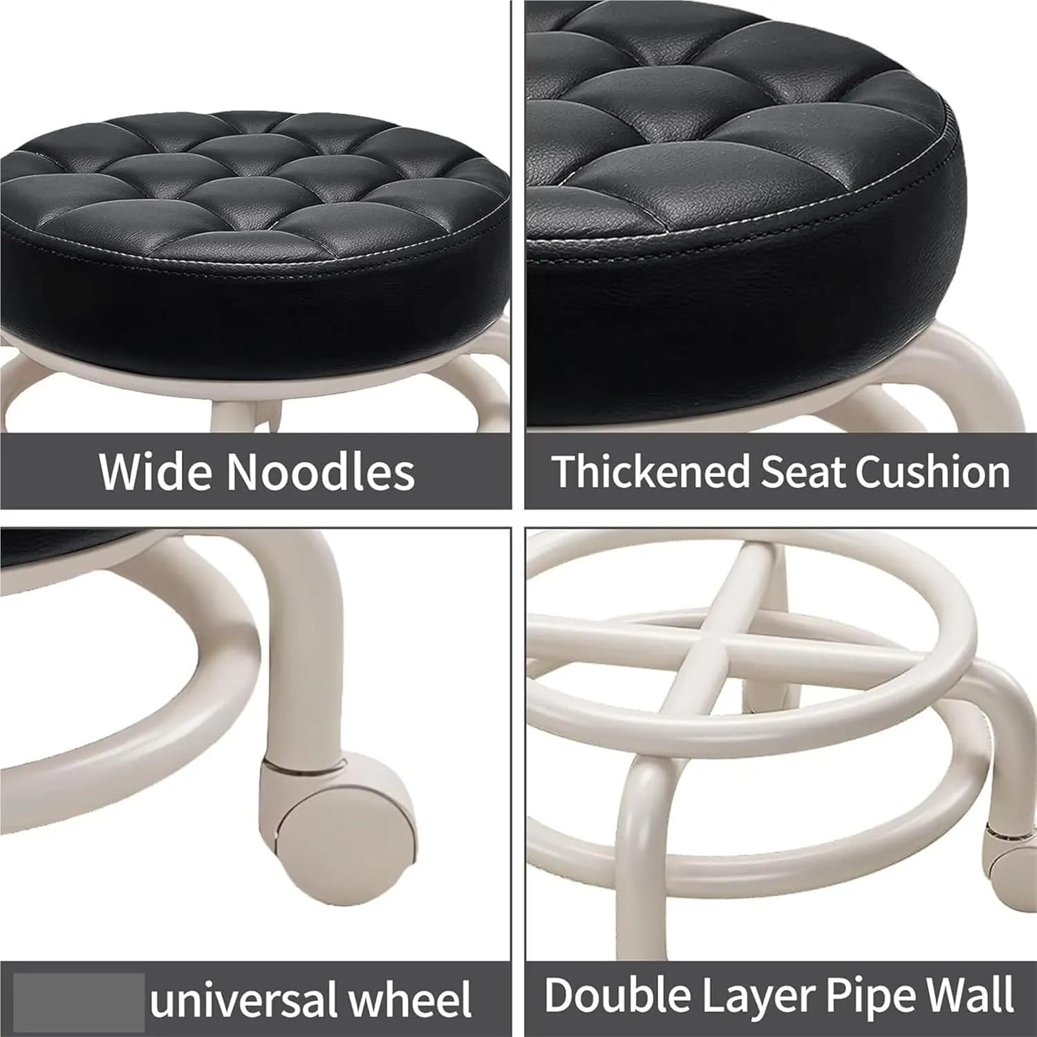 Roller Seats Rotating Low Stool with Wheels PU Leather Low Stool for Home Low Stool Sofa Stool for Nail Salon(Khaki)