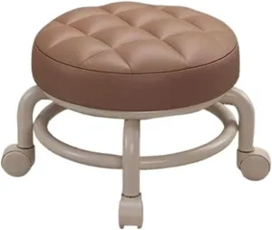 Roller Seats Rotating Low Stool with Wheels PU Leather Low Stool for Home Low Stool Sofa Stool for Nail Salon(Khaki)