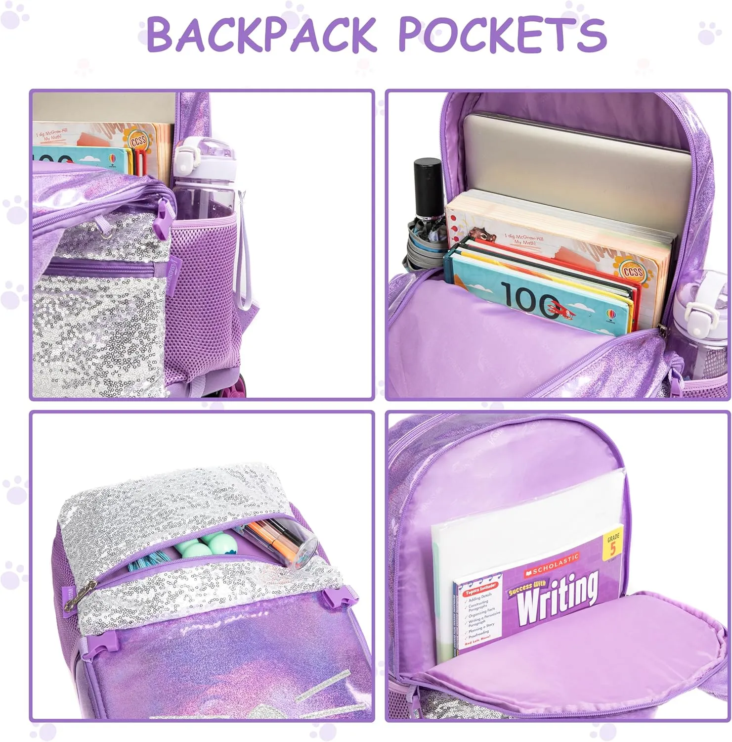 Rolling Backpack for Girls 6-8 with Lunch Bag Pencil Case Rolling Casual Cute Cat Backpacks with Wheels for Elementary Students