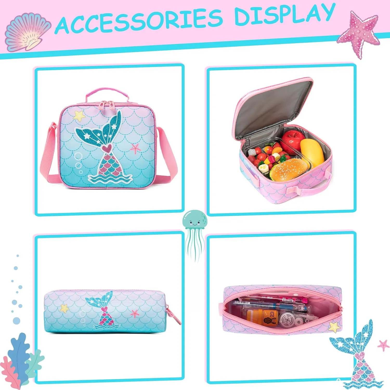 Rolling Backpack for Girls Kids Backpack with Wheels Travel Backpack for School Elementary Primary Students Kids Backpack with Lunch Box Pencil Case