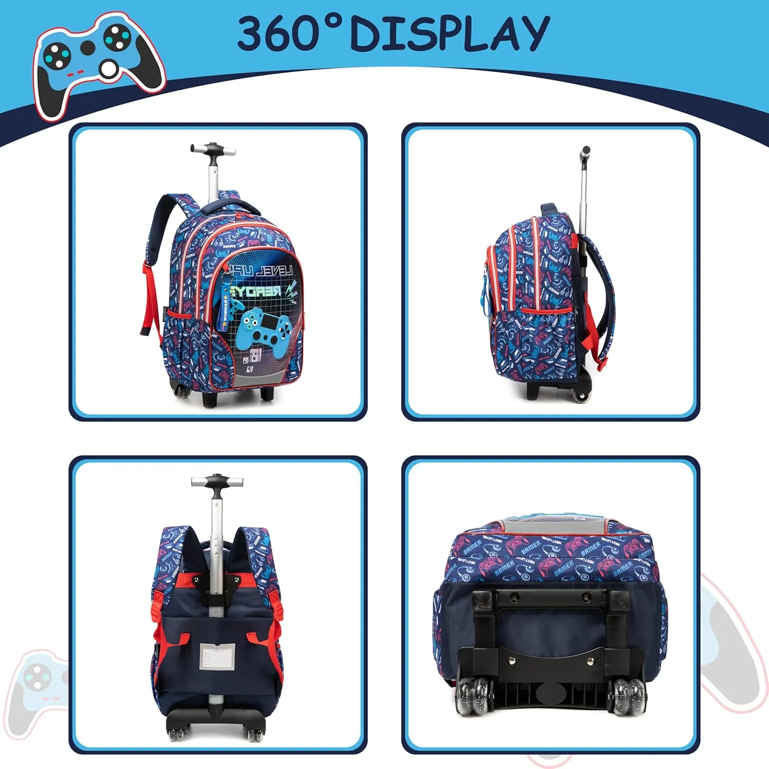 Rolling Backpack for School Backpack with Wheels Kids Backpack for Boys Primary School Daypack Elementary Students Backpacks for Kids with Lunch Box