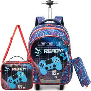 Rolling Backpack for School Backpack with Wheels Kids Backpack for Boys Primary School Daypack Elementary Students Backpacks for Kids with Lunch Box