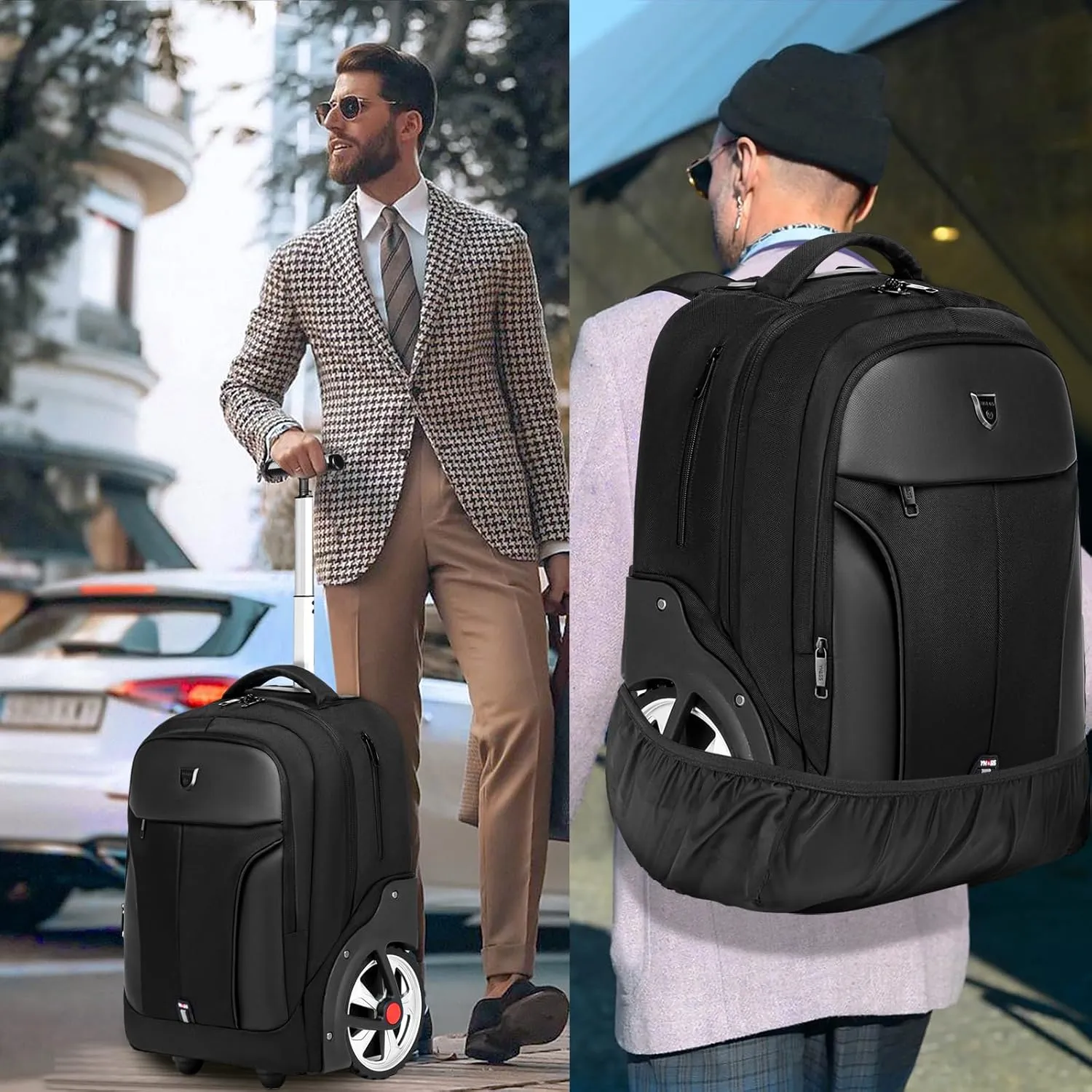 Rolling Backpack,Waterproof Backpack with Wheels for Business and Travel Commuter, Carry on Backpack with Laptop Compartment, Fit 17 Inch Laptop, Wheeled Backpack for Adults