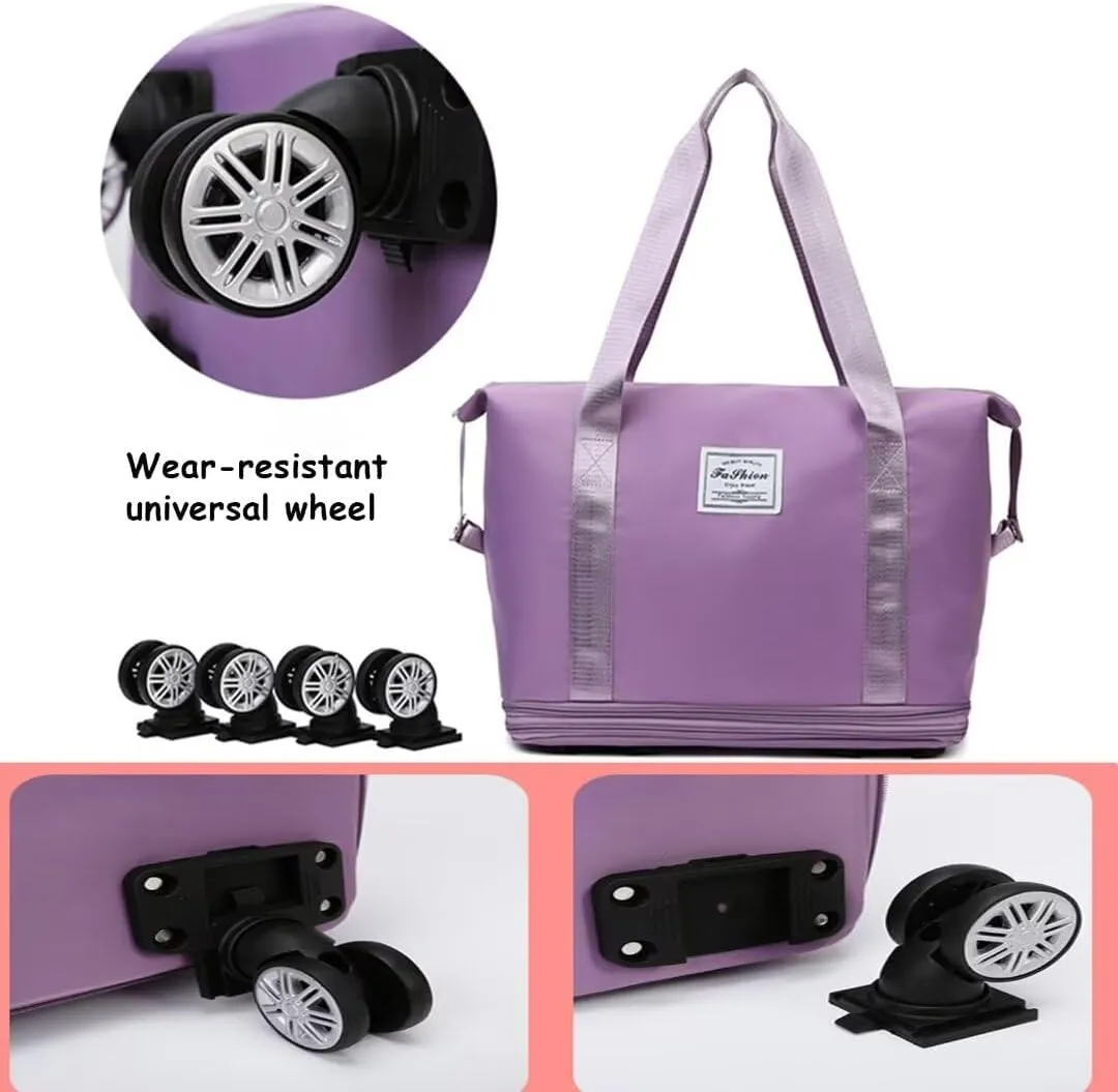 Rolling Duffel Bag with Wheels, Large Capacity Foldable Travel Bag with Detachable Wheels, Rolling Luggage Carry On Bag Foldable Expandable Duffel Bag for Travel or Business Trip(Black)