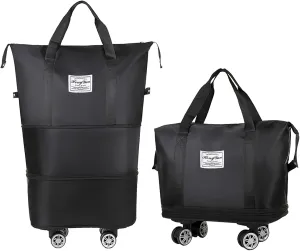 Rolling Duffel Bag with Wheels, Large Capacity Foldable Travel Bag with Detachable Wheels, Rolling Luggage Carry On Bag Foldable Expandable Duffel Bag for Travel or Business Trip(Black)