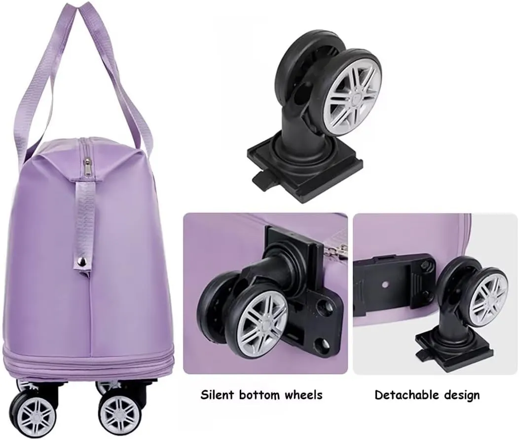 Rolling Duffel Bag with Wheels, Large Capacity Foldable Travel Bag with Detachable Wheels, Rolling Luggage Carry On Bag Foldable Expandable Duffel Bag for Travel or Business Trip(Black)