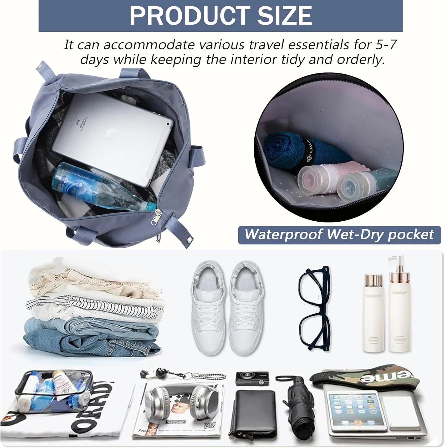 Rolling Duffle Bag with Detachable Wheels Expandable Foldable Duffle Bag for Travel Luggage bag Carry on Weekend Travel Bag (Blue)