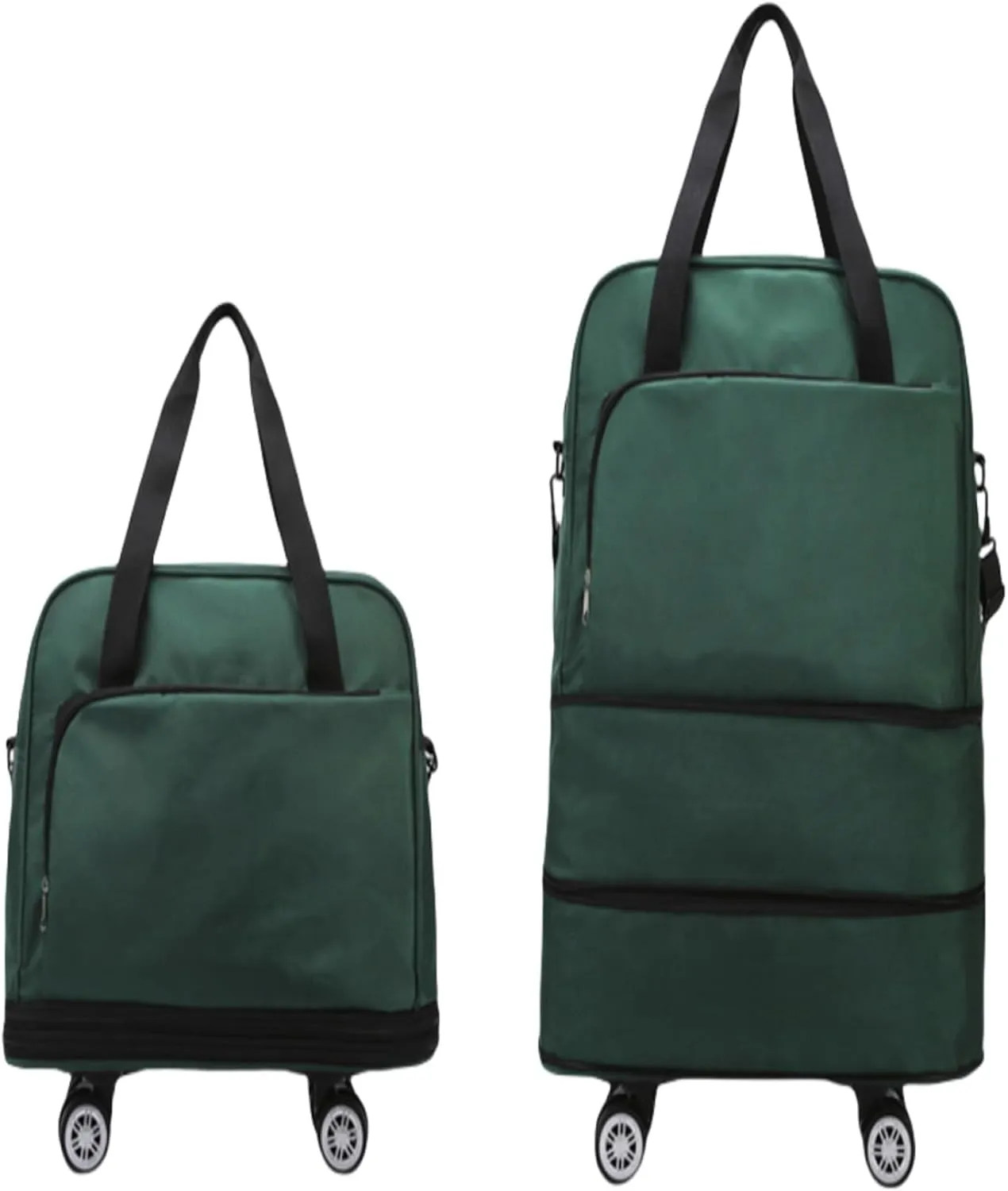 Rolling Duffle Bag with Wheels - Expandable & Foldable Travel Bag | Carry-On with Spinner Wheels | Water-Resistant Weekender Overnight Bag for Sports & Short Trips(Green)